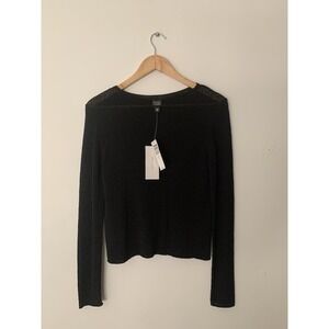 NWT Eileen Fisher Black Silk Blend Tape Sweater XS Semi Sheer Roll Hem Old Money